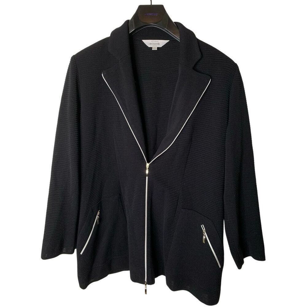 Exclusively Misook Woman full zip sweater jacket black size 1X